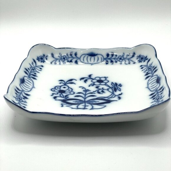Vintage Gerold Porzellan Tettau W. Germany Blue Onion Square Serving Bowl - Picture 3 of 8